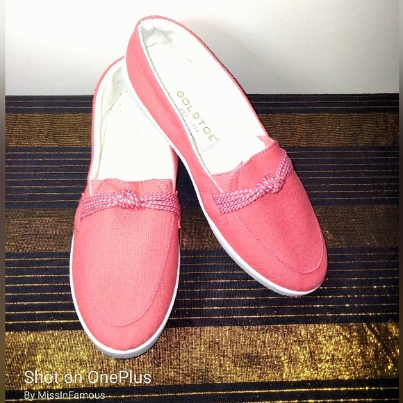 Gold Toe Women's Shoes Flats Size 6.5 Slip-On Canvas Dusty Rose Loafers - Picture 2 of 12